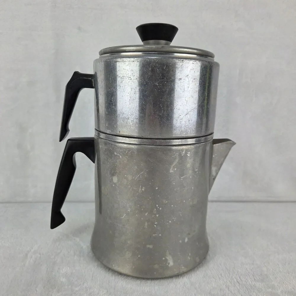 Vintage Mirro 9 Cup Aluminum Drink-O-Later Coffee Percolator Bakelite Handles